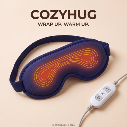 CozyHug Heated Eye Massager - Product flat lay with controller on beige background